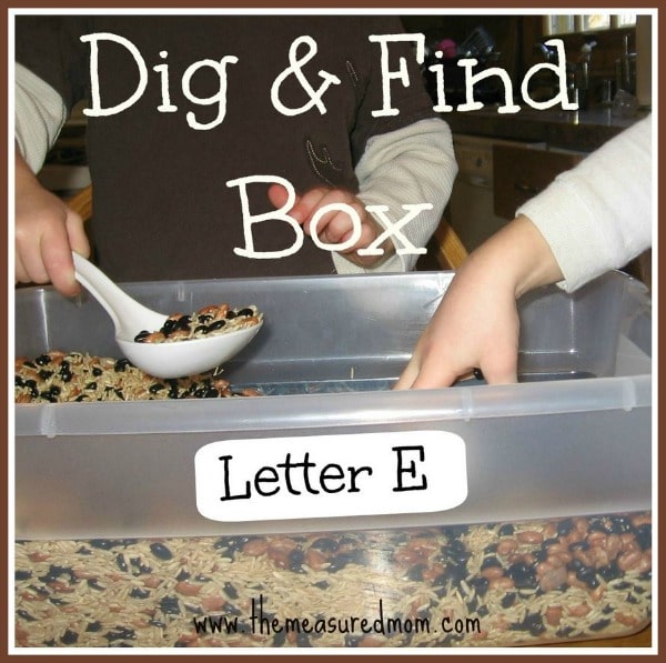 A Simple Sensory Bin for Letter E - The Measured Mom
