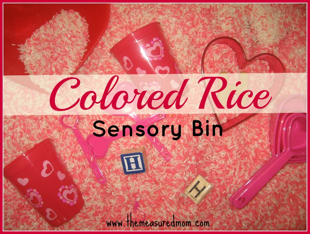 colored rice sensory bin