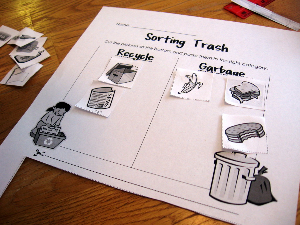 sorting trash worksheet letter T