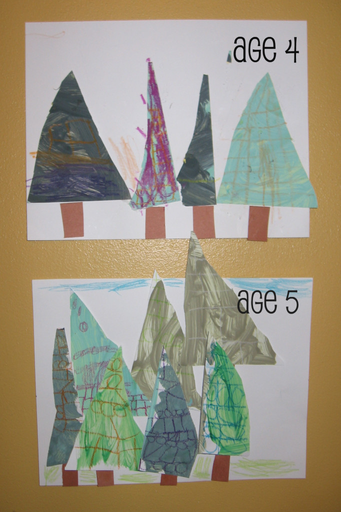 letter T cut and paste triangular trees