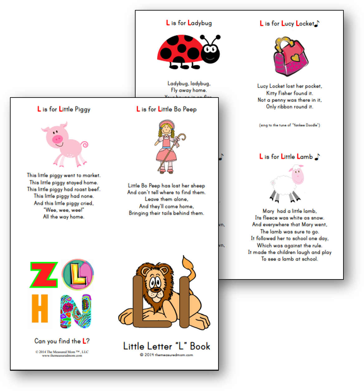 Letter L Rhymes And Songs Little Letter L Book Printable The