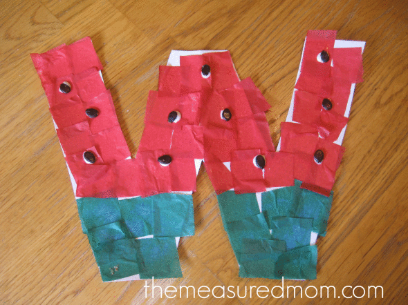 letter W cut and paste watermelon craft