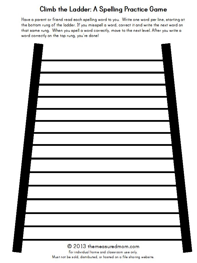 Climb the Ladder: A printable spelling game for any word list - The