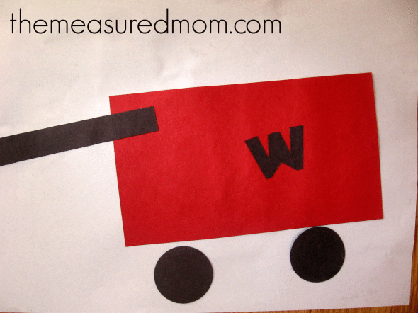 letter W cut and paste little red wagon