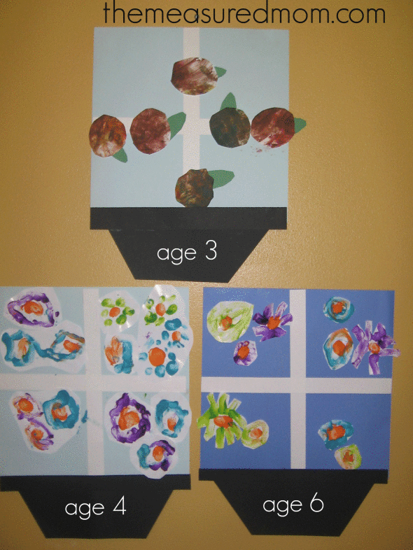 letter W cut paste and paint window box flowers