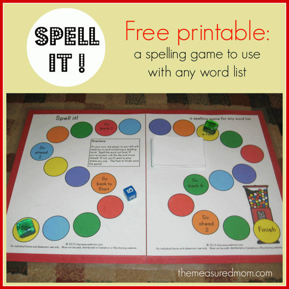 Here's a free printable spelling game you can use for any word list! It's designed for kids in grades K-3.
