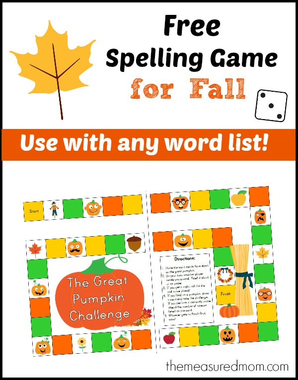 Get this great FREE spelling game for fall - use with any word list for kids in grades 1-3.