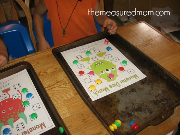 Looking for a preschool math game? We love this monster dice game. Get four free game boards! 