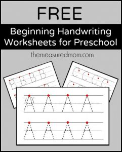 Get this set of free printable handwriting worksheets for preschool and kindergarten! 