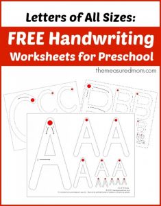 Get this set of free printable handwriting worksheets for preschool and kindergarten! 