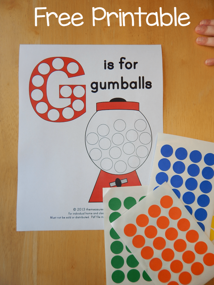 Free Alphabet Printable: G is for Gumball - The Measured Mom