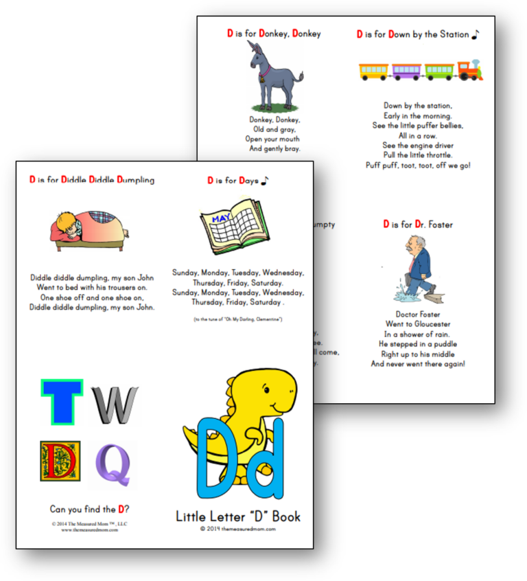 Printable songs and nursery rhymes for kids Little Letter "D" Book