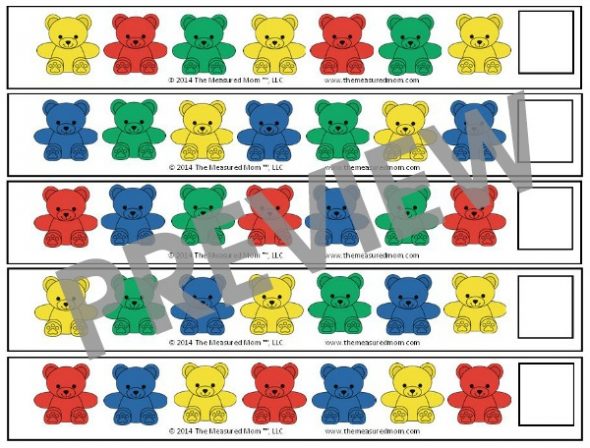 Get 25 FREE bear counter pattern strips for preschoolers!