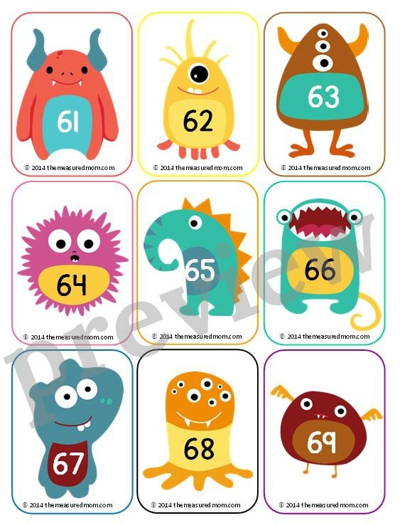monster number cards 1 130 the measured mom