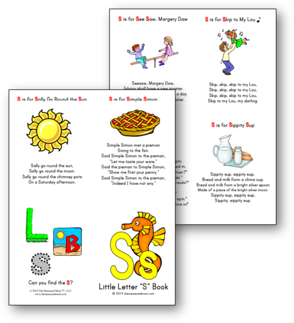 Rhymes for letter S (free letter book) - The Measured Mom