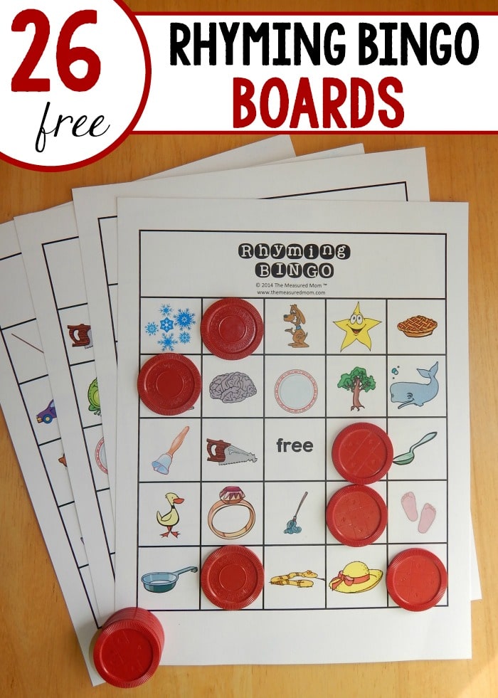 Free rhyming game: A classroom set of Rhyming Bingo! - The Measured Mom