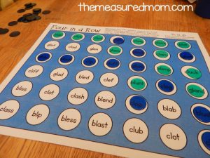 Four-in-a-row games for beginning blends - The Measured Mom