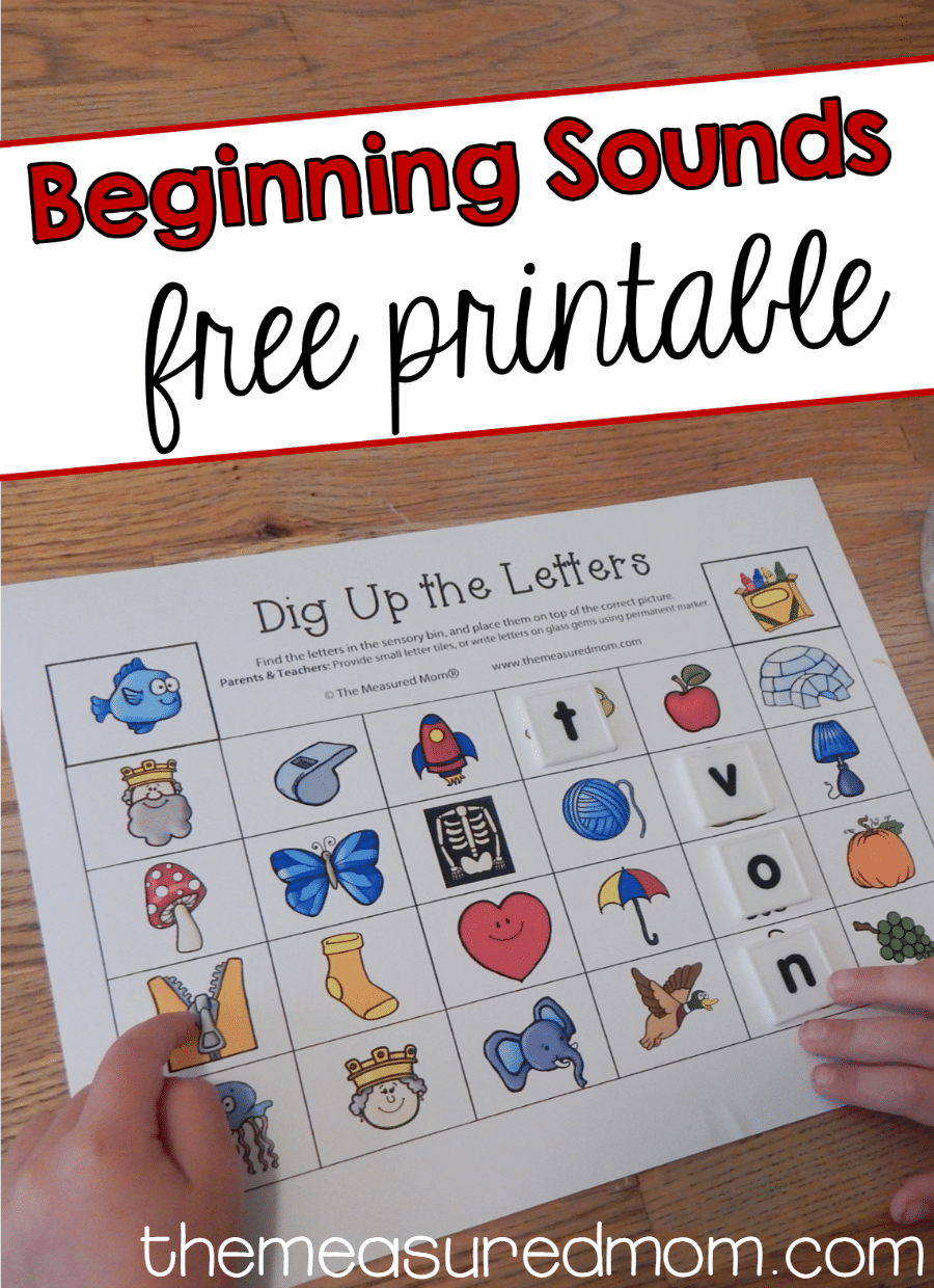 Free beginning sounds printable using letter tiles - The Measured Mom