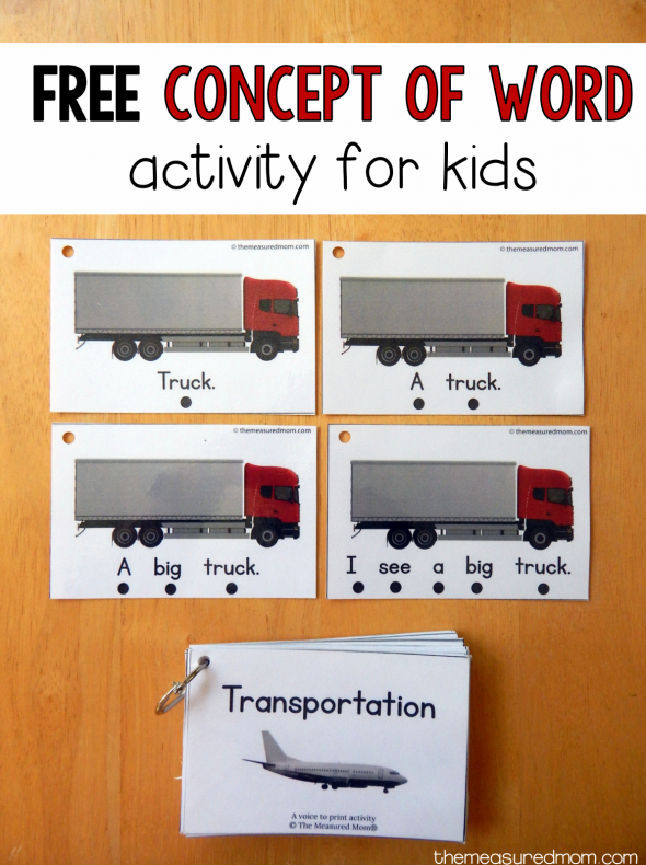 This free printable activity will help your child learn concept of word by matching his voice to text. Great for pre-readers! 