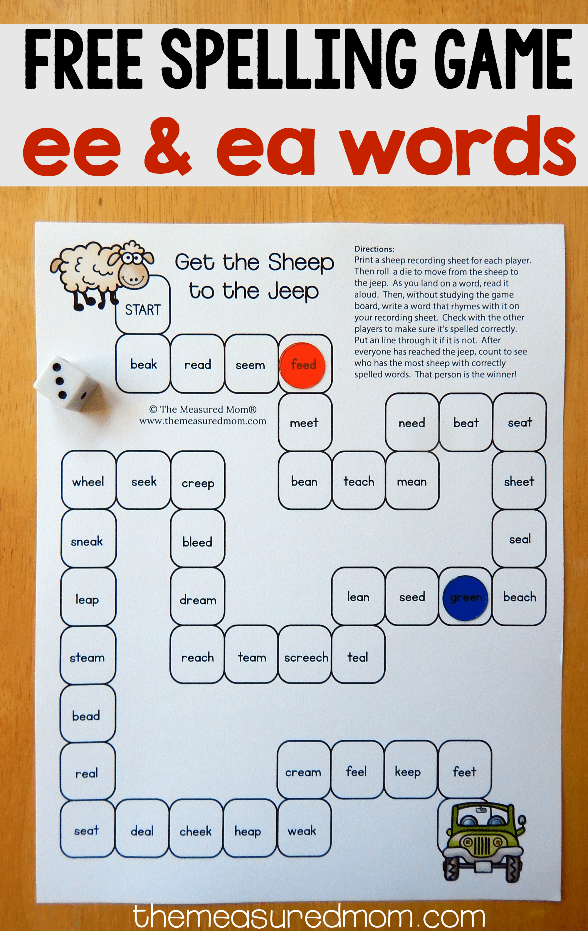 Free spelling game for ee and ea words  The Measured Mom
