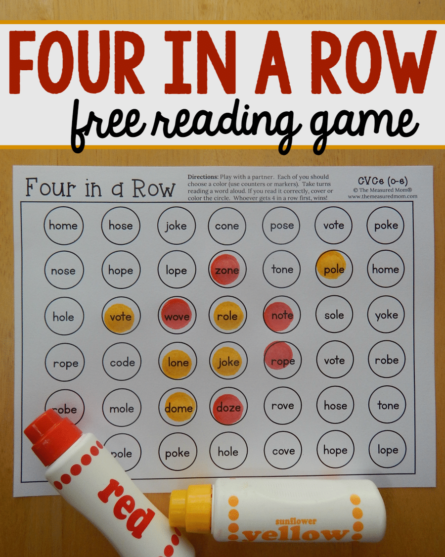free o e four in a row game - Kindergarten Phonics Games