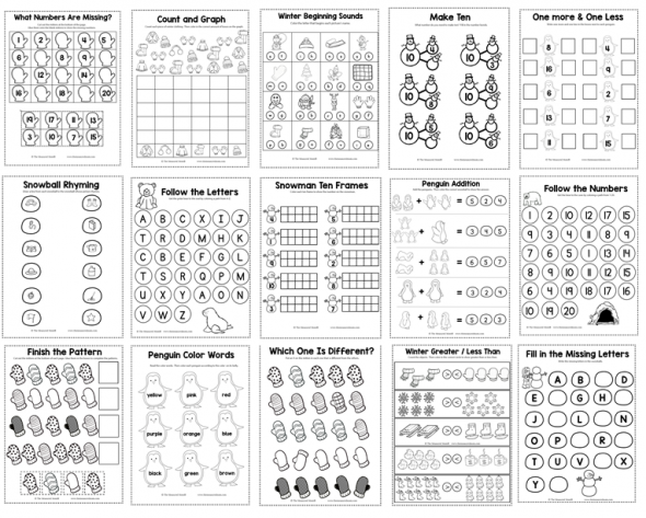 winter activity sheets collage