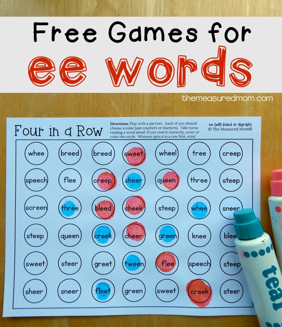 Four In A Row Games For Ee Words The Measured Mom