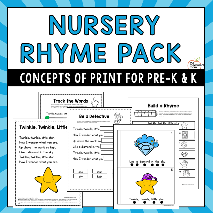 Nursery Rhyme Concepts Of Print Pack The Measured Mom