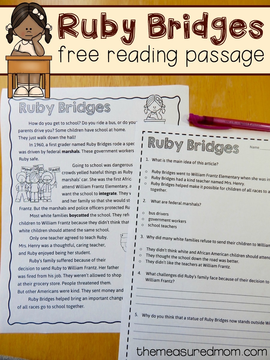 Ruby Bridges reading comprehension passage - The Measured Mom