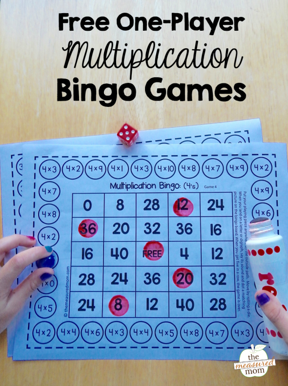 One player Multiplication Bingo Games The Measured Mom