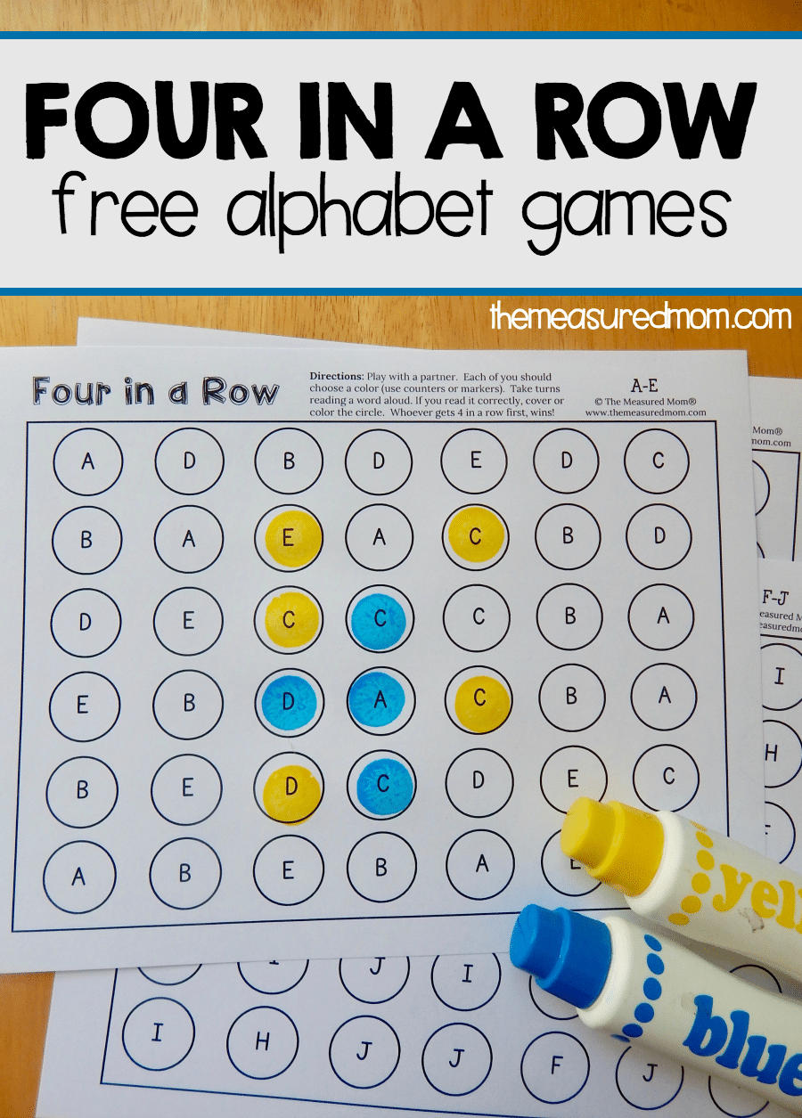 four in a row alphabet games the measured mom