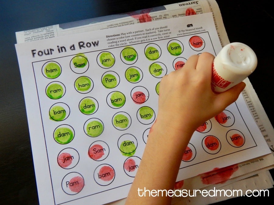 Four-in-a-row games for short a words - The Measured Mom