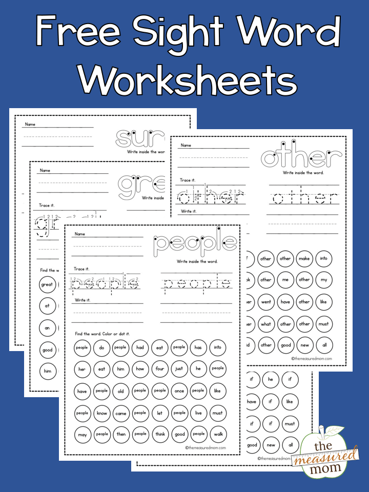 Free sight word worksheets - The Measured Mom