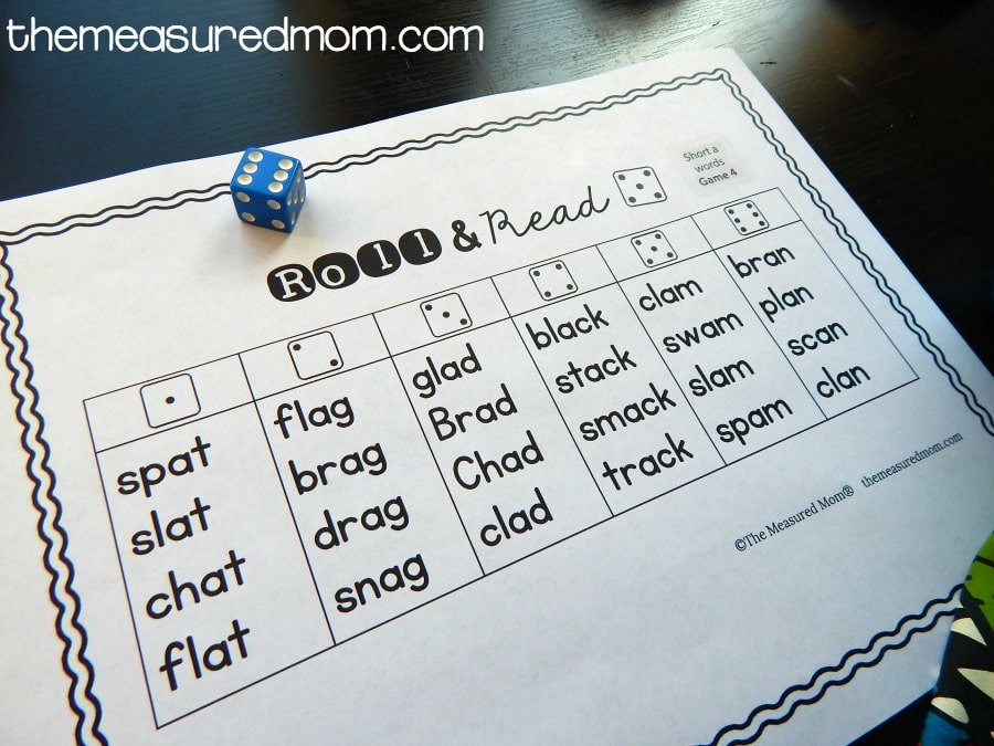 Roll & read games for short a words - The Measured Mom