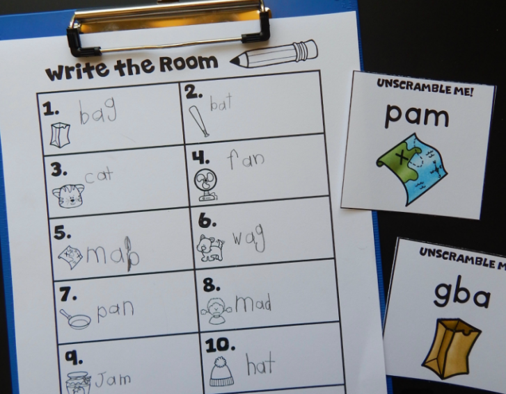 Write the room activity for short a words The Measured Mom