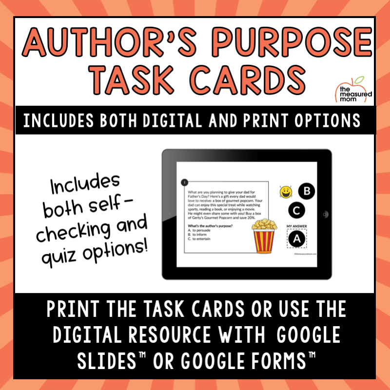 Author's Purpose Passages & Task Cards Game - Activity for Reading